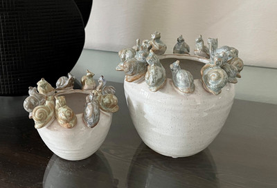 Skulpturale Vase / Topf mit Schnecken Snails Schneckentopf