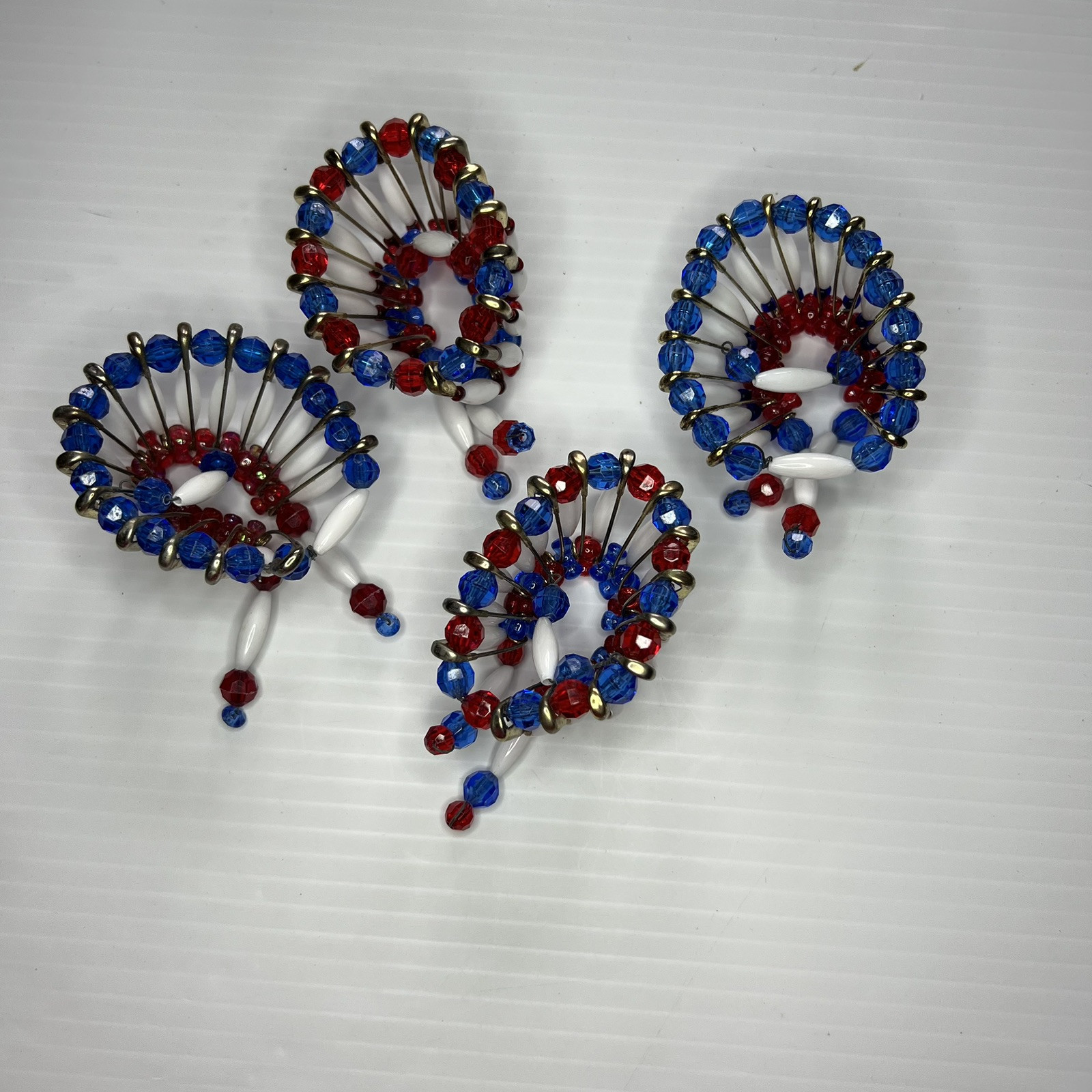 BSA Set of 4 Red, White & Blue Handmade w/ Safety Pins Mini Headdresses SU-261