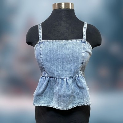 Celebrity Pink Women s Light Wash Denim Peplum Top Size Large NWOT