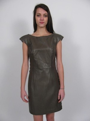$550 NWT MACKAGE LEATHER DRESS ARITZIA LEA TAUPE CORSET LACED SEXY MINI ~10