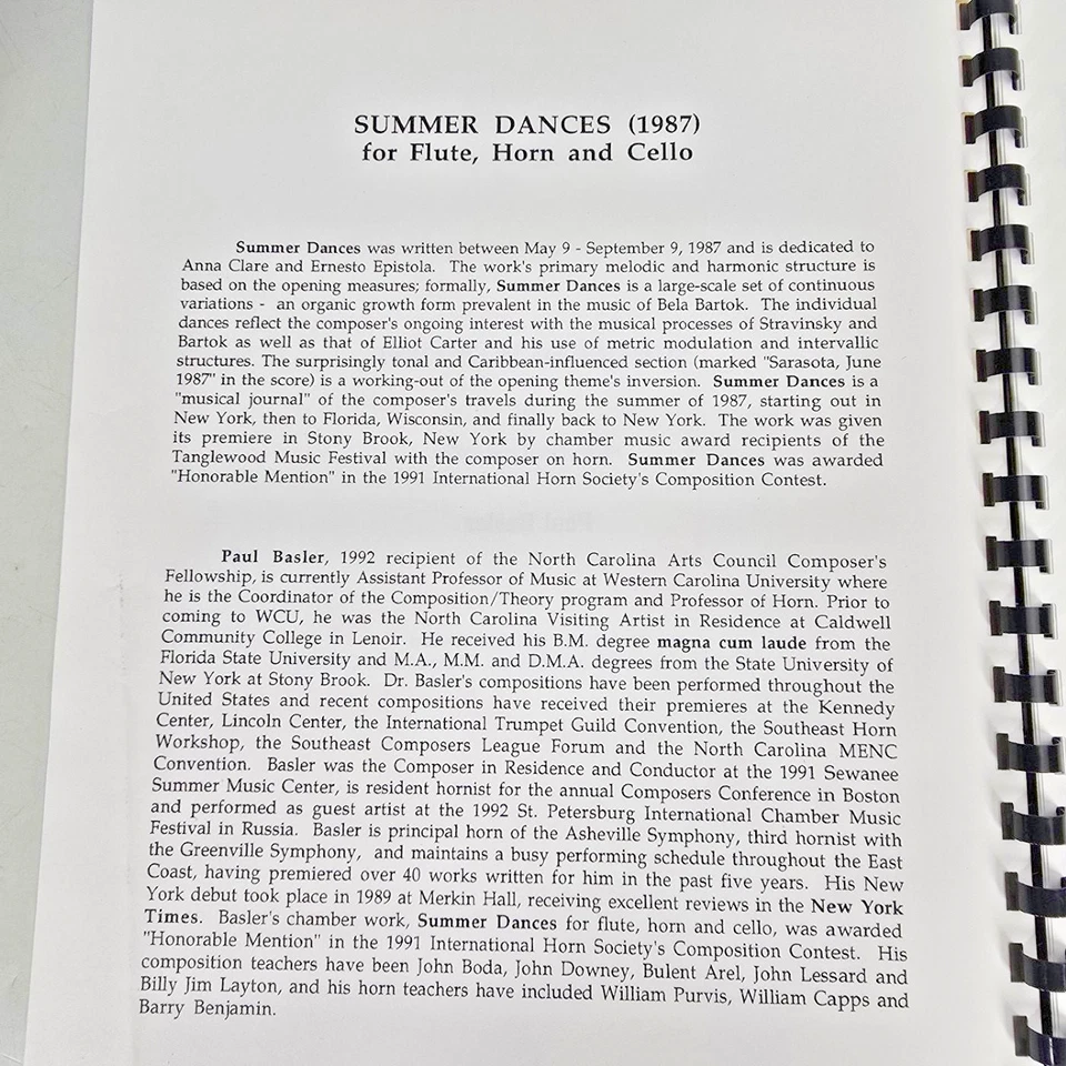 Summer Dances for Flute Horn and Cello Sheet Music Score Parts 1987 Vintage - Image 3 of 4