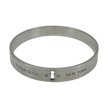 Tiffany  Co Diamond Lock Narrow Bangle Silver .04 TDW