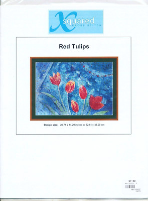 X Squared RED TULIPS Cross Stitch Chart Only ~ spring flowers