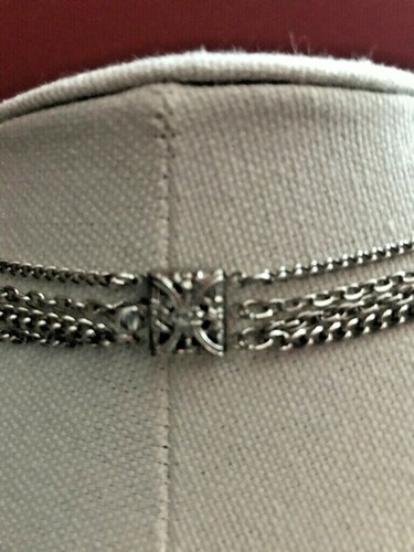SILVERTONE DOUBLE LOCKET NECKLACE WITH 4 CHAIN LAYERS, SQUARE FILIGREE TAB CLASP - Picture 3 of 8