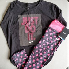 Nike Girls Size 6X Winter Dri-fit Leggings  Long Sleeve Top Black Pink 50