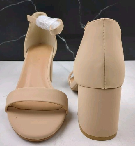Bamboo HIGHLIGHT-06S Women's Block Heel Sandal, Nude Nubuck PU, sz 7.5 - Picture 4 of 12