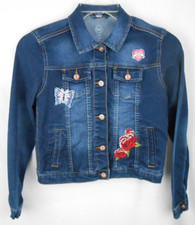 Wonder Nation Girls XL Stretch Blue Denim Jacket with Patchwork Embroidery