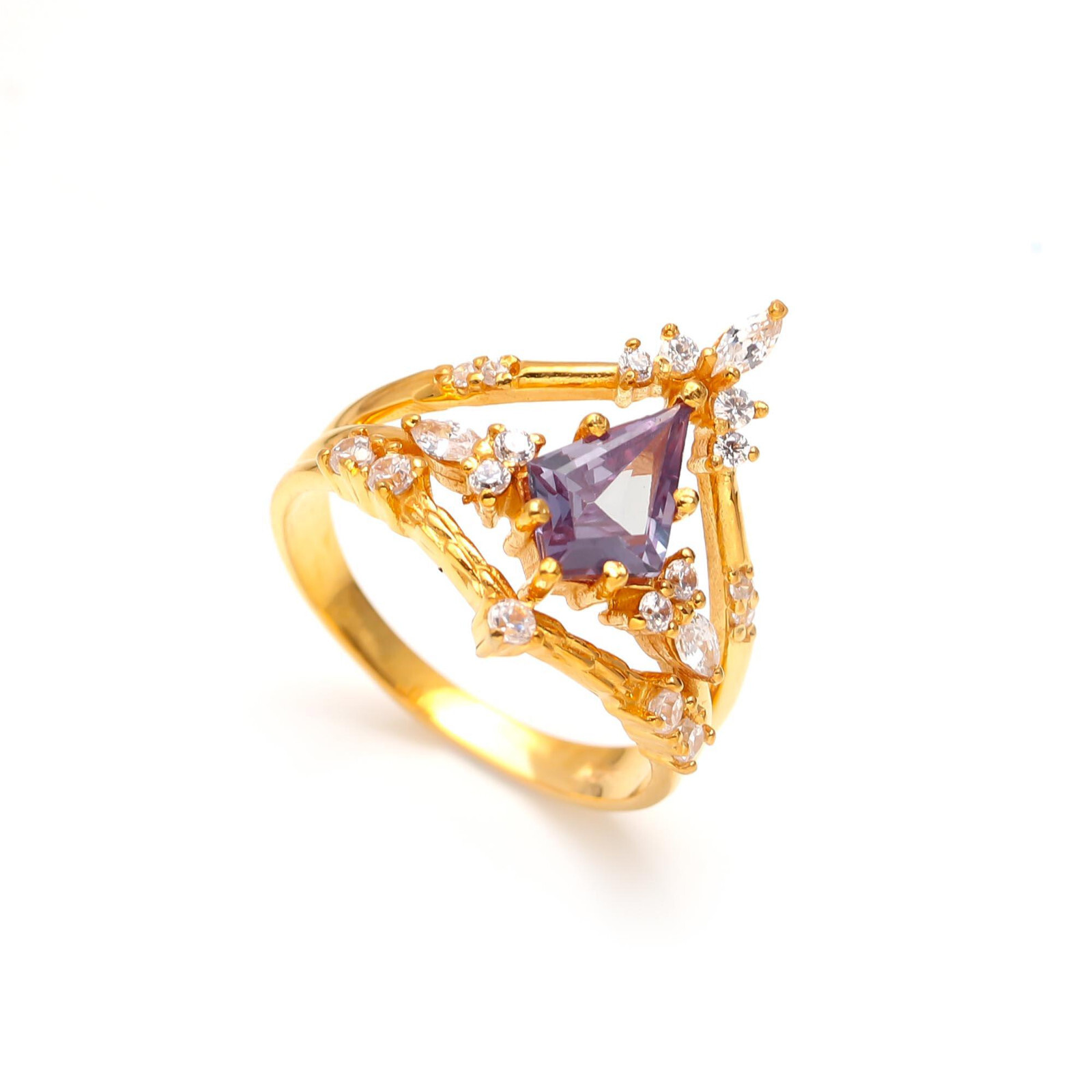 Natural Amethyst Gold Plated Ring 925 Sterling Silver Ring Any Size
