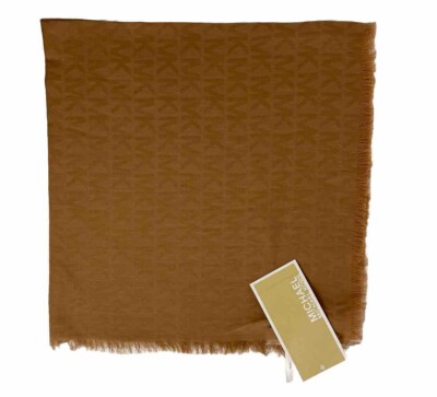 NWT Michael Kors Logo Jacquard Scarf Camel Brown 20
