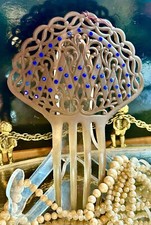 Antique 1920s Celluloid Lucite Victorian Hair Comb Blue Rhinestones Accessory