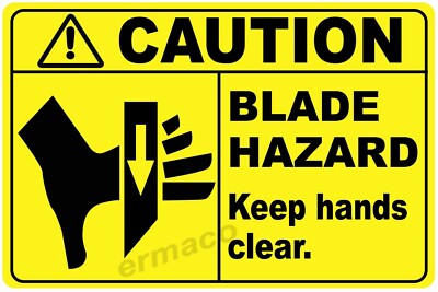 CAUTION BLADE HAZARD STICKERS LABELS YELLOW POLYESTER LABELS 3