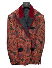 Men's Barabas Red Black Tuxedo Jacket with Floral Rose Print Slim Fit 52 5XL