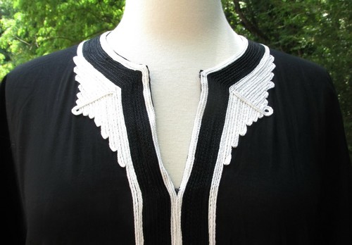 NEW Kaftan Dress Maxi Long Black White Embroidery Pockets Ethnic Boho MEDIUM - Picture 5 of 5