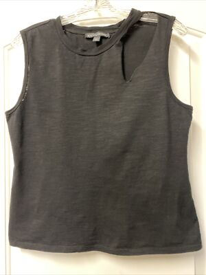 Boston Proper Slit Cutout Tank Top 100% Cotton Black Small S
