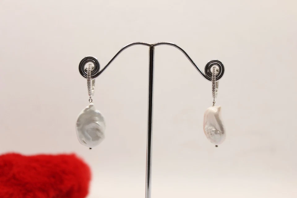 ORECCHINI ARGENTO PERLE BAROCCHE COLTIVATE ZIRCONI BIANCHI PENDENTI EXPLOIT - Immagine 2 di 4