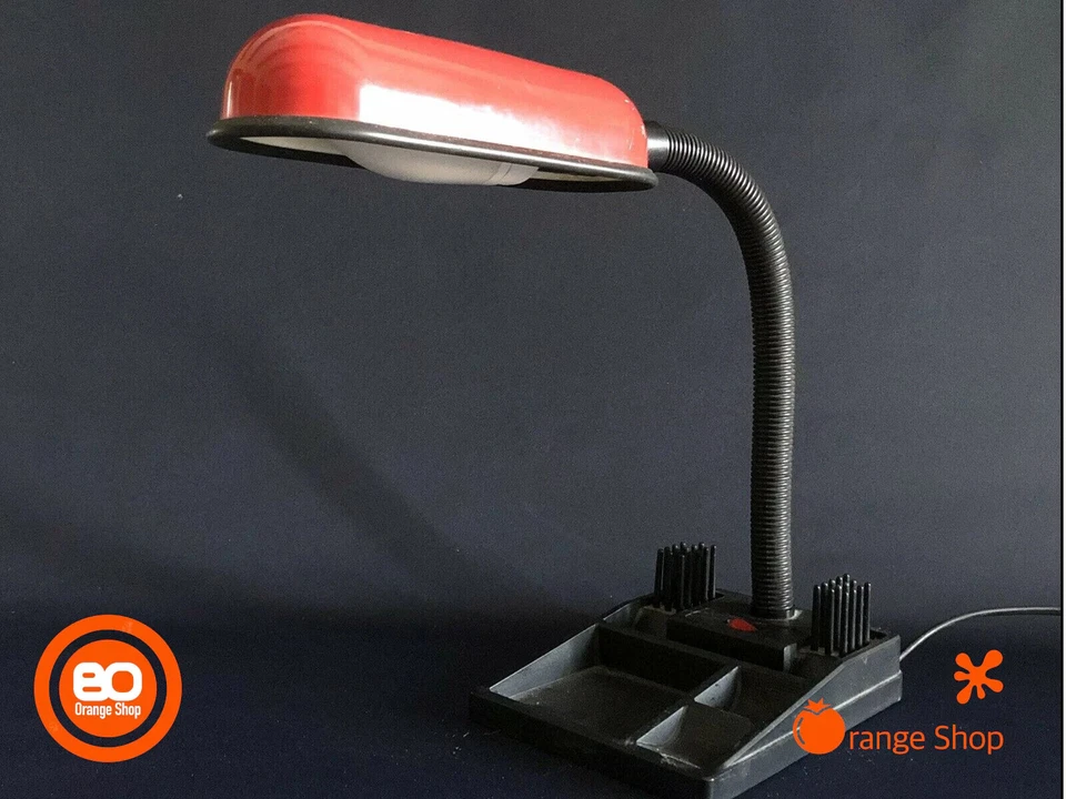 1980er Schreibtischlampe mit Ablagefächer schwarz-rot mit neuer LED Tischleuchte - Bild 2 von 3