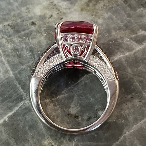Stunning Volcanic Quartz, Lotus Garnet, White & Chocolate Zircon Platinum Ring 8 - Picture 9 of 19