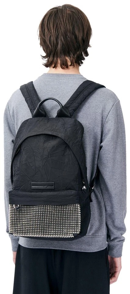 Alexander McQueen — Alexander McQueen McQ Backpack Studded Black Crinkled Nylon Large Unisex NWT