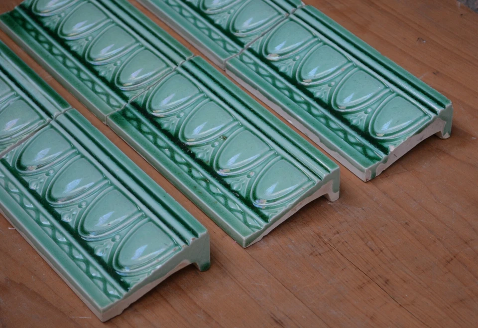 ALFRED MEAKIN - 古董艺术 NOUVEAU MAJOLICA BORDER 瓷砖 C1900(绿色蓝色) — 第 3/4 张图片