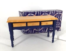 Vintage 3 Drawer Bennington Side Board Oak & Country Blue 1:12 Concord NOS