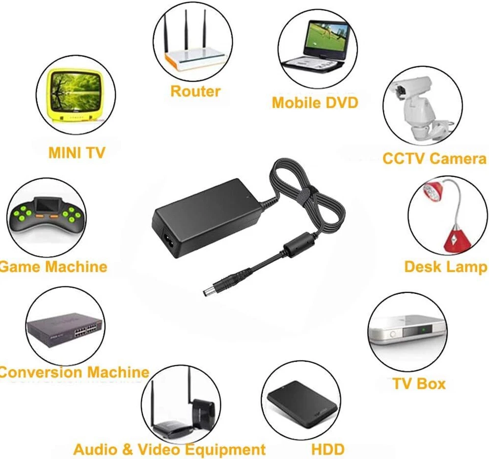 12V 5A 5 AMP 60W DC Power Supply Adapter Transformer LED Strip CCTV PC 5050 USA - Image 3 of 4