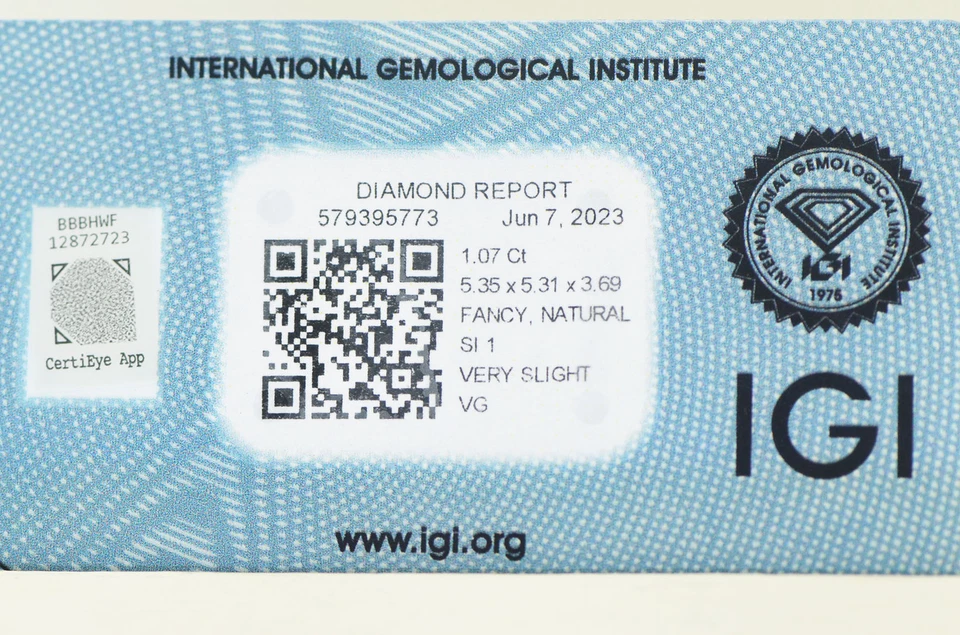 Brown Diamond Asscher Shape Natural Fancy Color 1.07 Carat SI1 IGI Certificate - Image 4 of 4