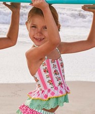 Matilda Jane Clothing Pink  Green Floral Lattice Tankini Top - Girls 4 Years