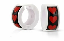 White Acrylic Love Red Heart Hoop Huggie Earrings Pair