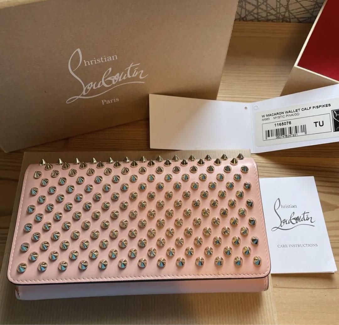 Christian Louboutin W MACARON WALLET CALF P SPIKES MYSTIC Christian Louboutin W MACARON WALLET CALF P SPIKES MYSTIC