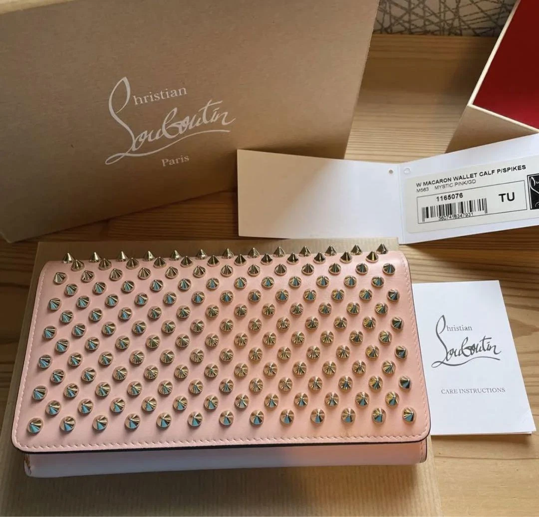 Christian Louboutin W MACARON WALLET CALF P SPIKES MYSTIC PINK GOLD