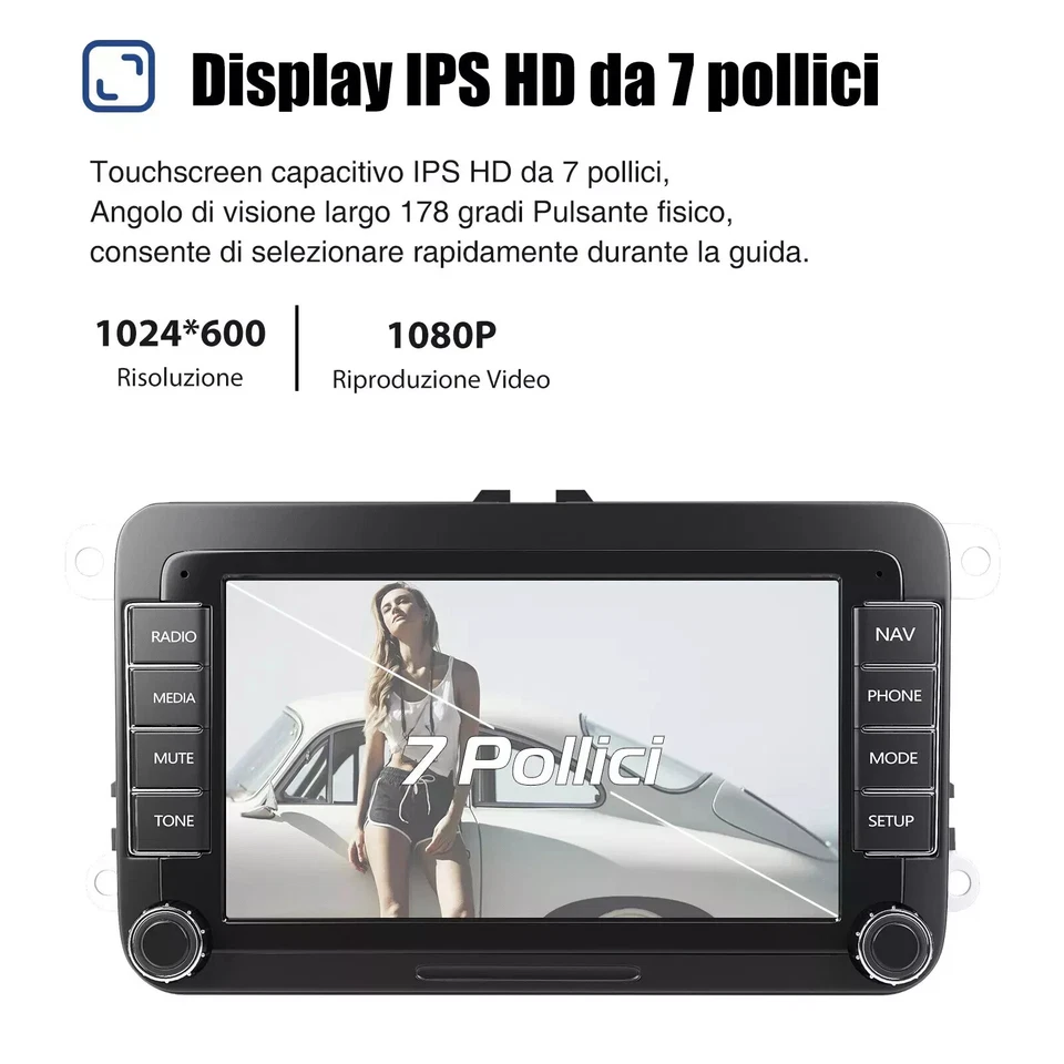AUTORADIO 2DIN 32G ANDROID 13 CARPLAY RDS TELECAMERA PER VW GOLF 5 6 POLO PASSAT - Immagine 3 di 4