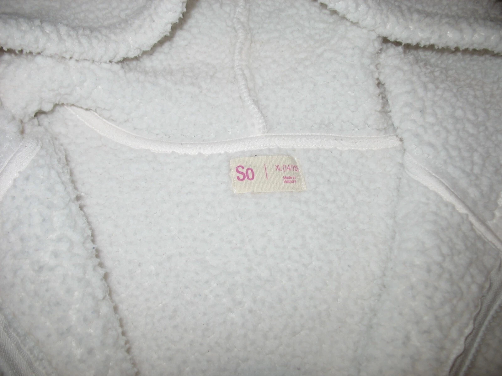 OFF WHITE Felpa giacca pile sherpa zip intera con cappuccio XL 14 16 bambina bianco sporco SO