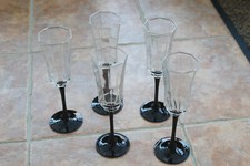 5 Vintage 1960s Luminare France Black Stemmed Champange Flutes