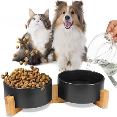 MERSJO Doppelter Keramik-Holznapf für Hunde und Katzen GERDA schwarz 2x400ml