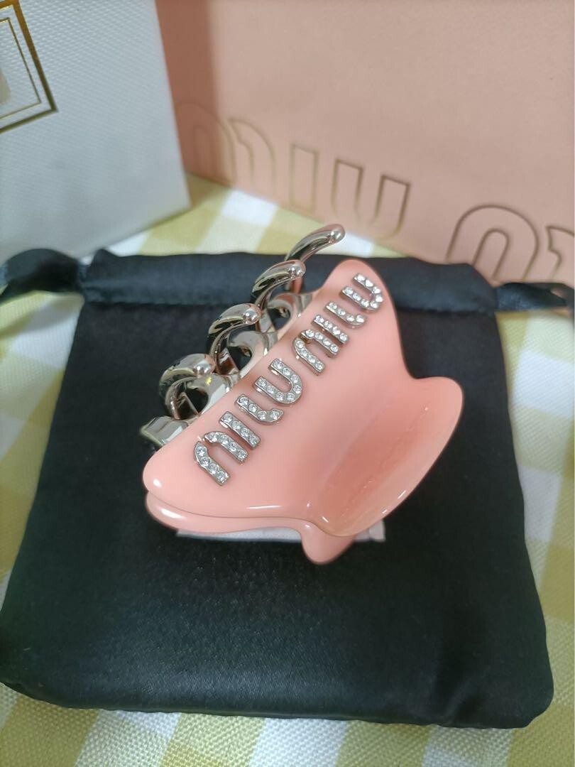 Miu Miu Hair Clip Logo Plastic Metal Pink With Box | eBay