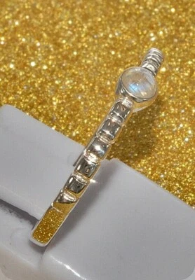 massiv Sterling Silber 925 zierlicher Beisteckring mit Mondstein weiß/bläulich - Bild 1 von 4