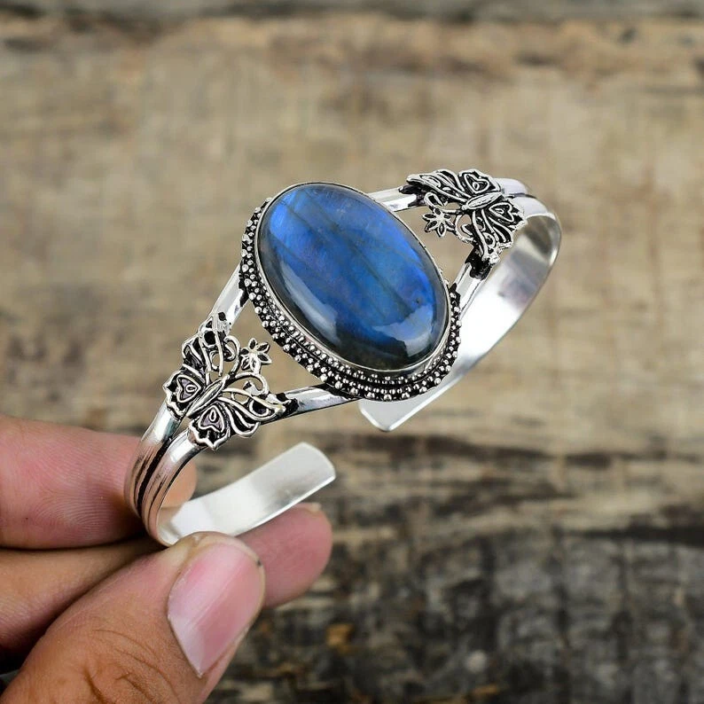 VALENTINO Bracciale in argento sterling 925 pietra preziosa labradorite fatto a mano gioielli ADJ