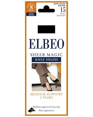 Elbeo Sheer Magic Knee Highs Medium Support Factor 8 15 Denier Socks (2 PAIRS)