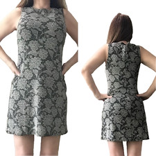 SALE! XS S Vtg 80s BW JALATE Op Art Floral Fishnet Lace Novelty Print Mini Dress