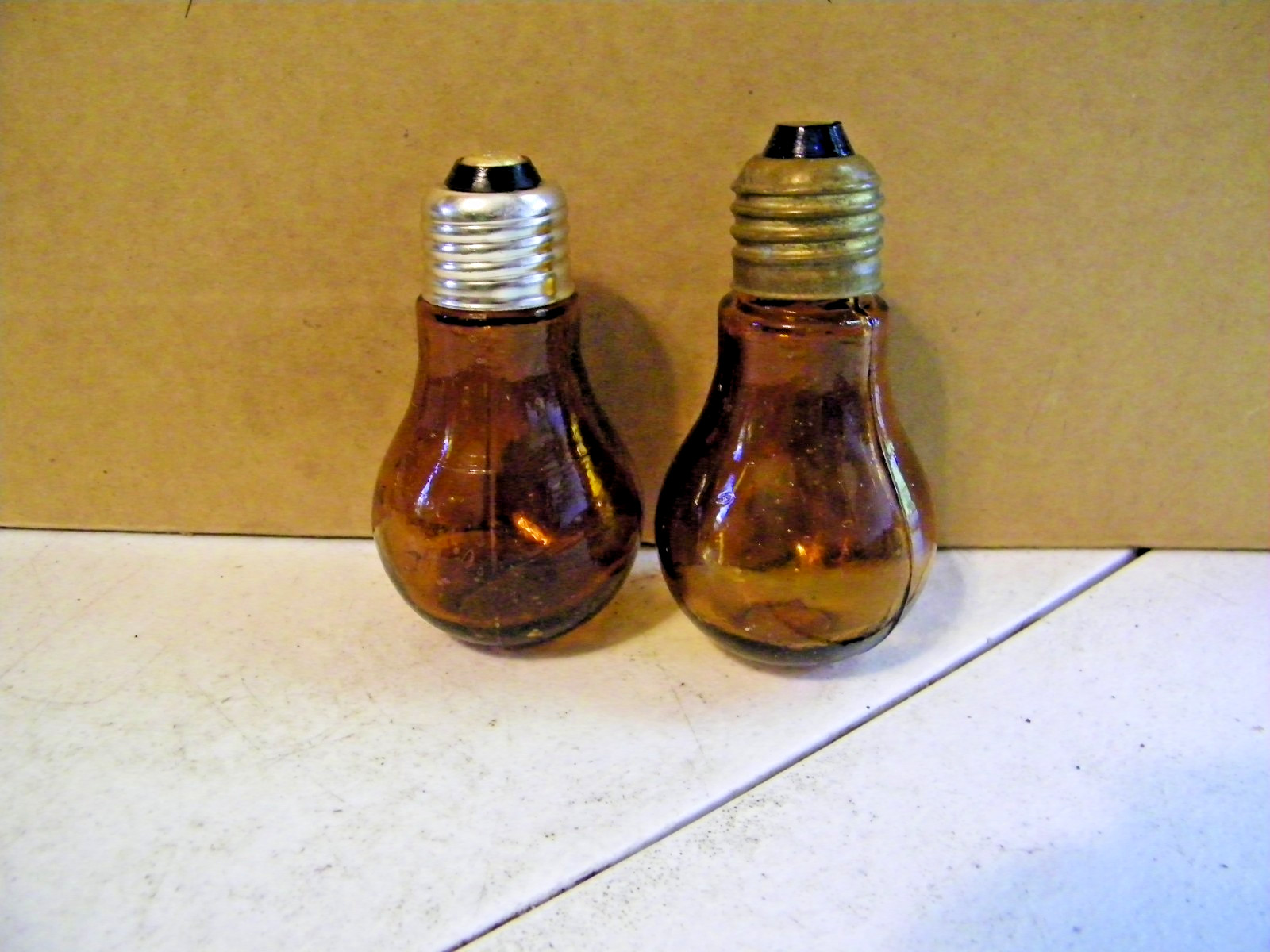 VINTAGE -Amber -Light Bulb Shaped -Salt and Pepper Shakers -Hong Kong