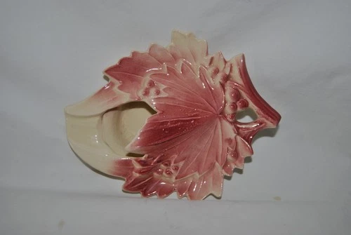 Mccoy Red And White Leaf Ashtray Could Be Hung Like A Wall Pocket