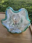 Fenton Handpainted Iridescent Green Glass Bell with Trees and Bird Motif, USA