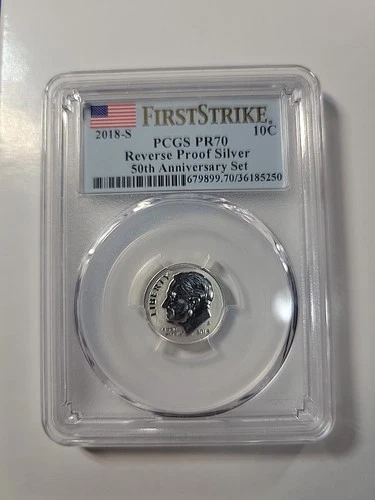 2018-S SILVER REVERSE PROOF ROOSEVELT DIME PCGS PR70 50th Anniversary
