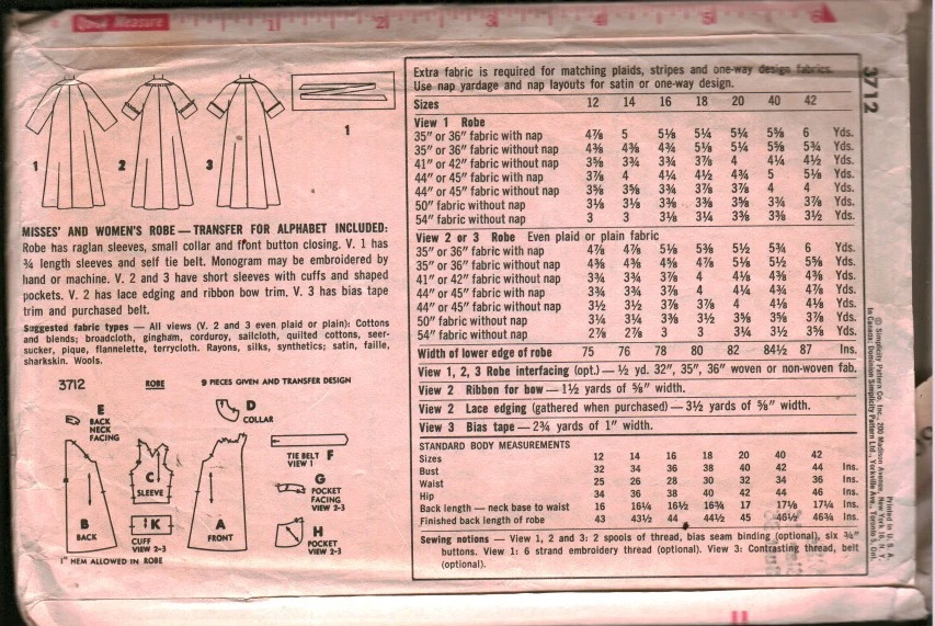 3712 Vintage Simplicity SEWING Pattern Misses 1960s Button Front Robe OOP 16 - Image 2 of 2