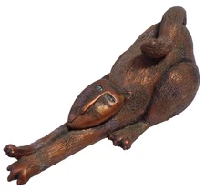 CAT METAL FIGURINE ARTIST MARSHA McCARTHY STRETCHING KITTY EYES BLUE + GREEN