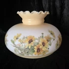 VTG Yellow Floral Daisy Milk Glass Lamp Shade 9.5 - 10" Fitter MCM Cottagecore