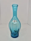 Vintage MCM Blenko Glass 64d Optic Vase Turquoise 9.5” W/label & Catalog Label