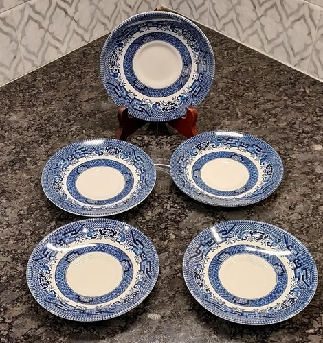 VTG Churchill Blue Willow Saucers 5 1/2"Plates 5 Impressed &Printed England