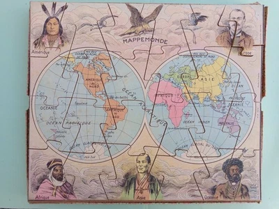 puzzle UNIS FRANCE FN - patiences Géo - 4 puzzles Bois Monde France mappemonde - Photo 1/4