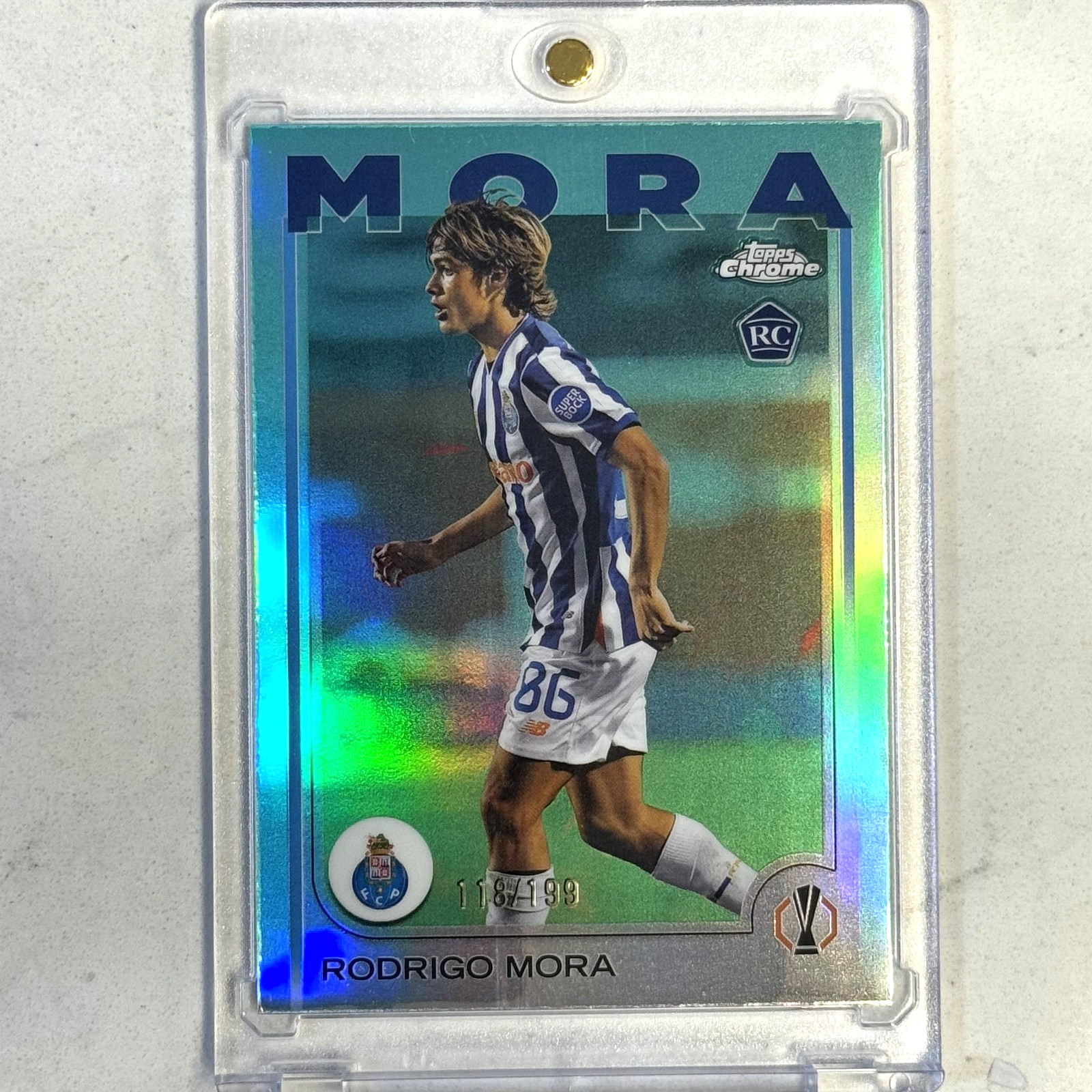 2024-25 Topps Chrome Uefa #137 Rodrigo Mora Rookie Aqua Refractor /199 Rc